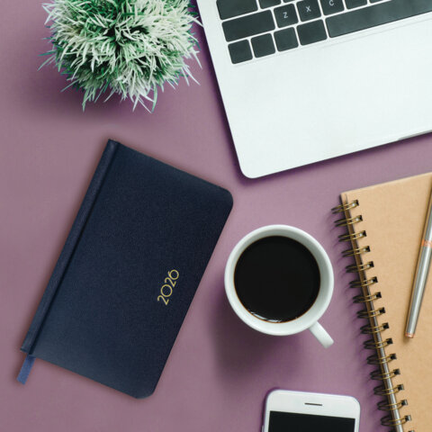 Еженедельник датированный 2026, МАЛЫЙ ФОРМАТ, 95х155 мм, А6, BRAUBERG "Select", балакрон, темно-сини