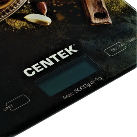 Весы кухонные CENTEK CT-2462 "Специи", электронный дисплей, max вес 5 кг, тарокомпенсация, стекло, C