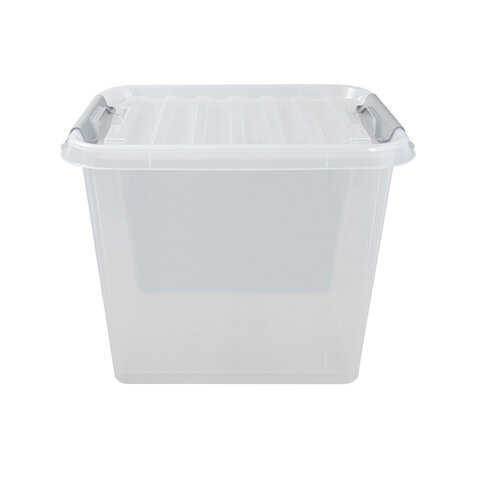 Ящик-контейнер 50 л с КРЫШКОЙ НА ЗАЩЕЛКАХ "ПРОФИ", 40х50х39 см, штабелируемый, ПРОЧНЫЙ, прозрачный, 