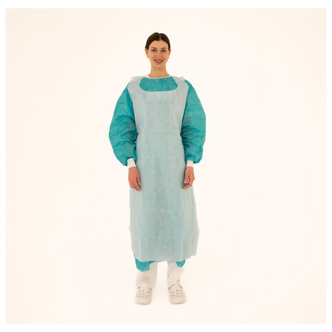 Фартук защитный одноразовый КОМПЛЕКТ 10 шт. ламинированный спанбонд 40 г/м2, ГЕКСА, голубой