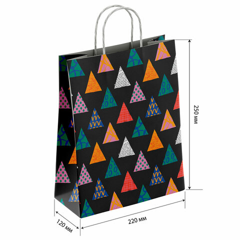 Крафт-пакет бумажный "Геометрия" 22х12х25 см, с кручеными ручками, плотность 100 г/м2, белый, 112290