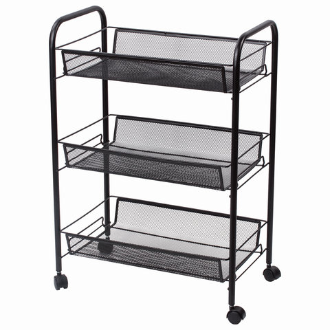 Этажерка (тележка) BRABIX офисно-бытовая 3 яруса, на колесах, металл, черная, 43,5х26х62,5 см, 60375