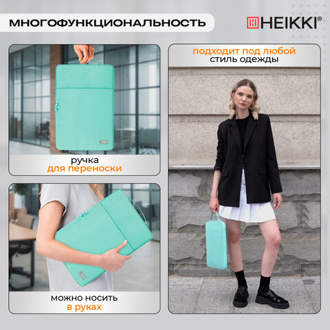 Чехол для ноутбука HEIKKI OPTION 13-14'' (ХЕЙКИ), с ручкой и карманом, мятный, 35,5х24х2,5 см, 27260