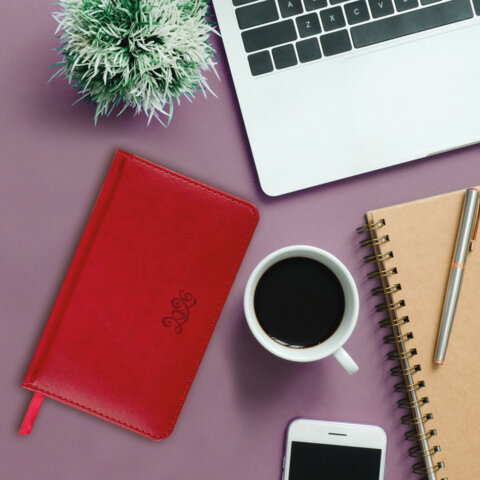 Еженедельник датированный 2026, МАЛЫЙ ФОРМАТ 95х155 мм, А6, BRAUBERG "Rainbow", под кожу, красный, 1