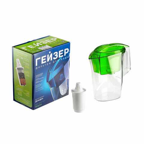 Кувшин-фильтр для очистки воды ГЕЙЗЕР "Дельфин", 3 л, 2 сменных картриджа, зеленый, 62035
