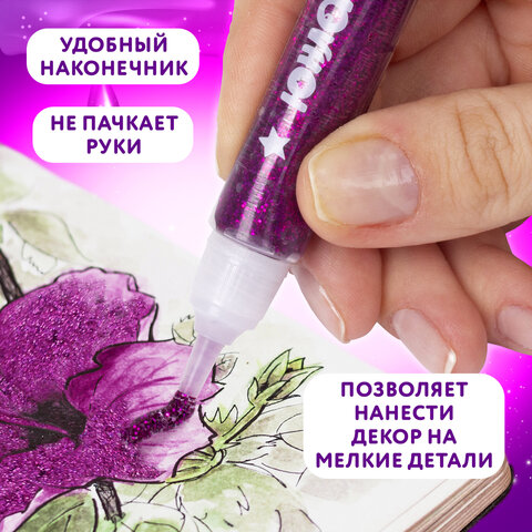 Гель с блестками ЮНЛАНДИЯ, для декора, поделок, DIY, творчества, оформления, 6 ярких цветов по 10,5