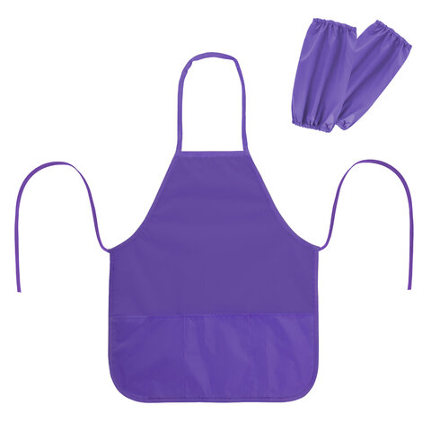 Фартук с нарукавниками для уроков труда ПИФАГОР, 3 кармана, стандартный размер, 44x55 см, фиолетовый