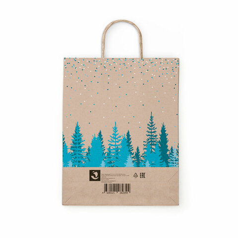 Крафт-пакет бумажный "Лес" 26х15х35 см, с кручеными ручками, плотность 80 г/м2, 112498