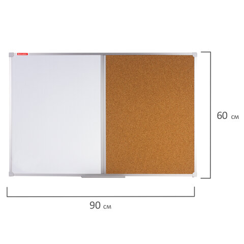 Доска комбинированная: магнитно-маркерная, пробковая для объявлений, 60х90 см, РОССИЯ, BRAUBERG, 236