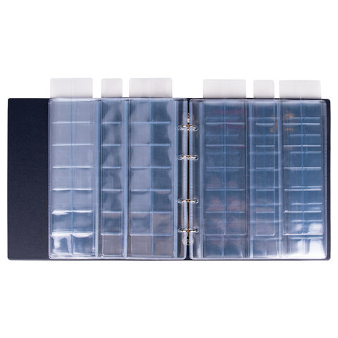 Альбом нумизмата для 380 монет (диаметр до 38 мм) и купюр, 253х238 мм, синий, ОСТРОВ СОКРОВИЩ, 23796