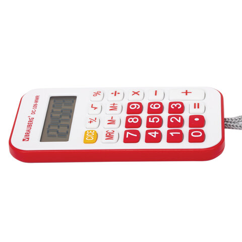 Калькулятор карманный со шнурком BRAUBERG DC-109-WWR (61x110 мм), 8 разрядов, БЕЛЫЙ/КРАСНЫЙ, 272644
