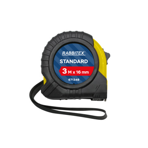 Рулетка измерительная 3 м х 16 мм, обрезиненный корпус, с фиксатором, RABBITEX Standard, 671348