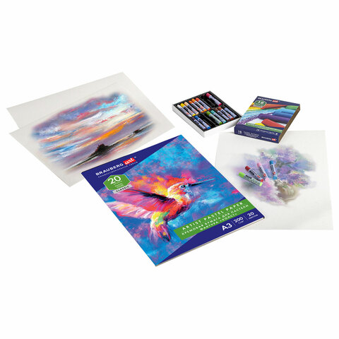 Бумага для пастели БОЛЬШАЯ А3, 20 л., 200г/м2, слоновая кость ГОЗНАК 200 г/м2, тиснение Холст, BRAUB