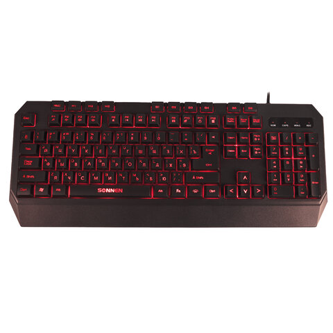 Клавиатура проводная SONNEN KB-7700, USB, 104 клавиши + 10 программируемых клавиш, RGB, черная, 5135