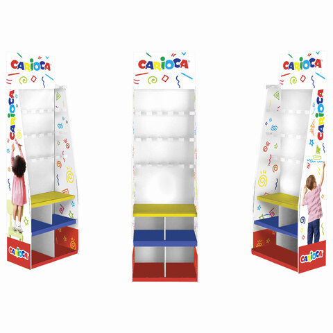 Стойка для размещения товара напольная усиленная CARIOCA, 200х60х40 см, 3 полки, 25 крючков, картон,