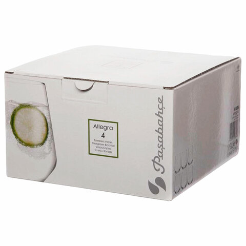Стакан низкий, объем 425 мл, КОМПЛЕКТ 4 штуки, стекло, PASABAHCE "АЛЛЕГРА", фирменная подарочная упа