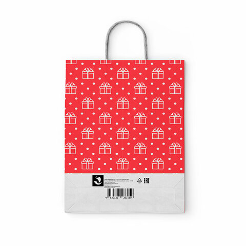 Крафт-пакет бумажный "Сюрприз" 22х12х25 см, с кручеными ручками, плотность 100 г/м2, белый, 113150