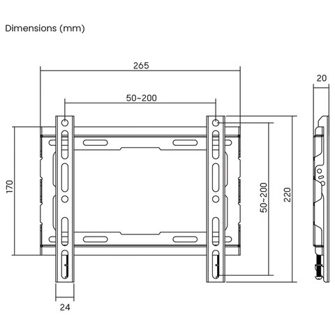 Кронштейн-крепление для ТВ настенный, до 45 кг, VESA 50х50-200х200, 23"-43", черный, SONNEN, 455948