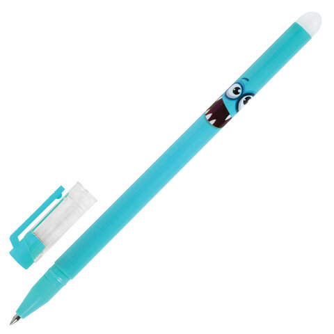 Ручка стираемая гелевая ЮНЛАНДИЯ "Монстрики", корпус ассорти, СИНЯЯ, узел 0,5 мм, линия письма 0,35 