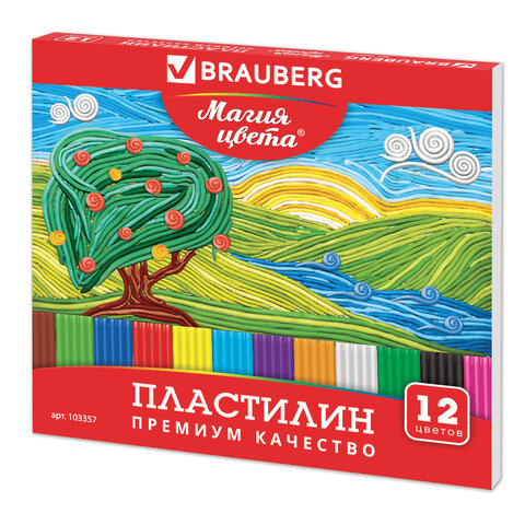 Пластилин классический BRAUBERG "МАГИЯ ЦВЕТА", 12 цветов, 240 г, со стеком, высшее качество, картонн