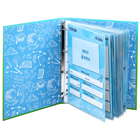 Папка-портфолио школьника "ОТЛИЧНИК", 4 кольца, 20 файлов, 10 вкладышей, 7БЦ матовая, BRAUBERG, 1152