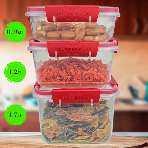 Контейнер с крышкой пищевой 1,7 л герметичный, BUTTERFLY, ланч бокс, 11х15,6х15,6 см, прозрачный, 43