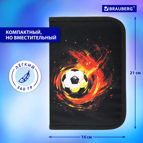 Пенал BRAUBERG с наполнением, 1 отделение, 1 откидная планка, 24 предмета, 21х14 см, "Fireball", 270