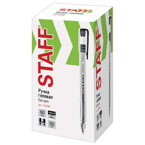 Ручка гелевая STAFF "Basic" GP-789, ЧЕРНАЯ, корпус прозрачный, хромированные детали, узел 0,5 мм, 14