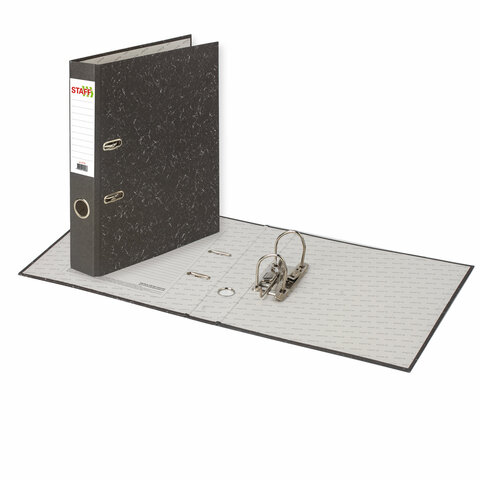 Папка-регистратор STAFF "Basic" БЮДЖЕТ с мраморным покрытием, 50 мм, без уголка, черный корешок, 227