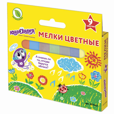 Мел цветной квадратный 9 штук, ЮНЛАНДИЯ "ЮНЛАНДИК И ОКРУЖАЮЩИЙ МИР", картонная упаковка, европодвес,