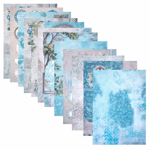 Бумага для скрапбукинга 15х21 см "В лазурных тонах", двусторонняя, 12 листов, 240 г/м2, ОСТРОВ СОКРО