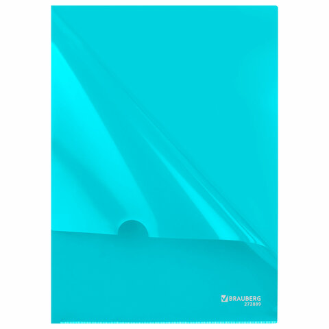 Папка-уголок жесткая, непрозрачная, А4, цвет аквамарин, 0,15 мм, BRAUBERG PASTEL, 272889