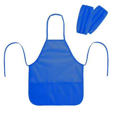 Фартук с нарукавниками для уроков труда ПИФАГОР, 3 кармана, уменьшенный размер, 39х49 см, синий, 273