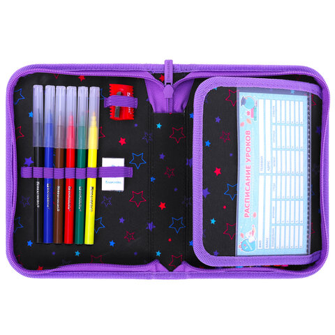 Пенал BRAUBERG с наполнением, 1 отделение, 1 откидная планка, 24 предмета, 21х14 см, "Radiant unicor