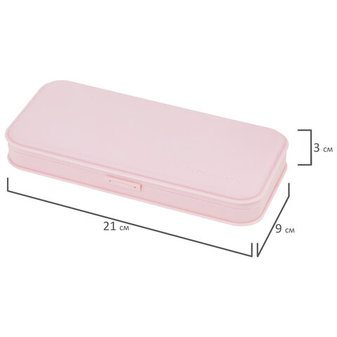 Пенал пластиковый BRAUBERG, пастельный розовый, С НАКЛЕЙКАМИ, 21х9х3 см, 272271