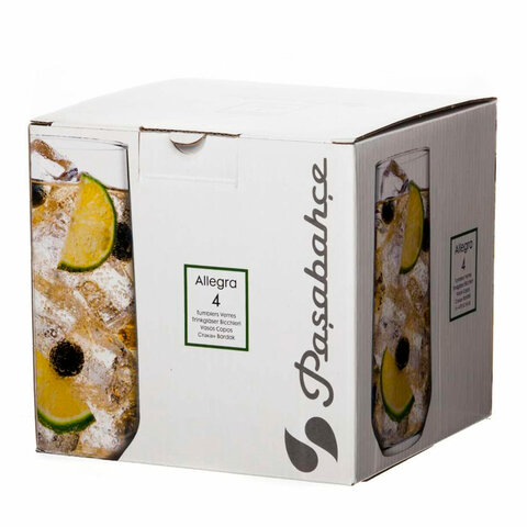 Стакан высокий, объем 470 мл, КОМПЛЕКТ 4 штуки, стекло, PASABAHCE "АЛЛЕГРА", фирменная подарочная уп