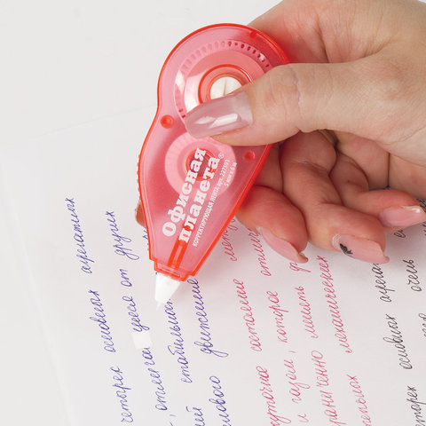 Корректирующая лента ОФИСНАЯ ПЛАНЕТА, 5 мм х 6 м, корпус красный, механизм перемотки, блистер, 22759