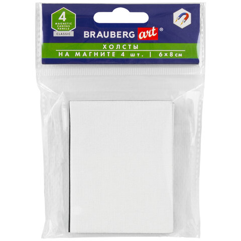Холсты на магните прямоугольные НАБОР 4 шт., 6х8 см, 280 г/м2, 100% хлопок, BRAUBERG ART CLASSIC, 19