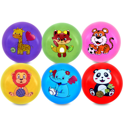 Мяч детский надувной "Зверята", 25 см, ПВХ, ассорти, 6 цветов, JOLLY JOT (ДЖОЛЛИ ДЖОТ), 666121