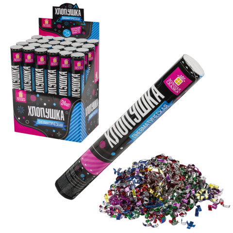 Хлопушка пневматическая ЗОЛОТАЯ СКАЗКА 30 см, фольга, серпантин, ассорти, 591474