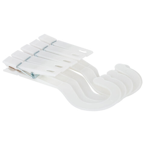 Прищепки бельевые с крючком 13 см, КОМПЛЕКТ 5 штук, пластик, белые, PRIMILA EXTRA, 700518