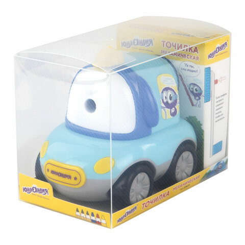 Точилка механическая ЮНЛАНДИЯ "Машина Юнландика", корпус голубой, для чернографитных и цветных каран