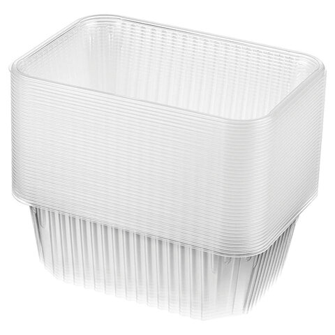 Одноразовый контейнер 1000 мл, КОМПЛЕКТ 100 шт., БЕЗ КРЫШКИ, 186х132 мм, прозрачные, ПП, ЮПЛАСТ, ЮУП