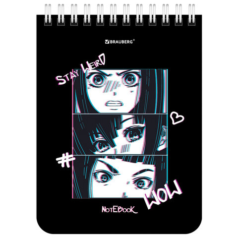 Блокнот МАЛЫЙ ФОРМАТ А6 108х145 мм, 40 л., гребень, картон, клетка, BRAUBERG, "Anime emotions", 1143