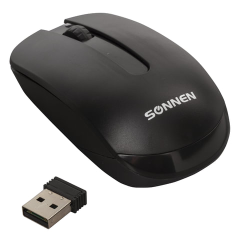 Мышь беспроводная SONNEN M-3032, USB, 1200 dpi, 2 кнопки + 1 колесо-кнопка, оптическая, черная, 5126