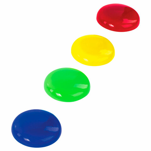 Магниты БОЛЬШОГО ДИАМЕТРА, 40 мм, НАБОР 4 штуки, цвет АССОРТИ, в блистере, STAFF "Basic", 237484