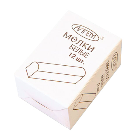 Мел белый квадратный 12 штук, АЛГЕМ, картонная упаковка, НМБ-12