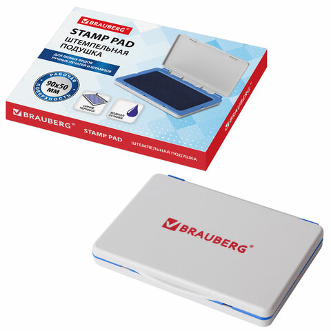 Штемпельная подушка BRAUBERG, 100х80 мм (рабочая поверхность 90х50 мм), синяя краска, 236867