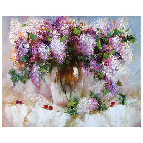 Картина по номерам 40х50 см ОСТРОВ СОКРОВИЩ "Натюрморт с сиренью и черешней" на подрамнике, акрил, к