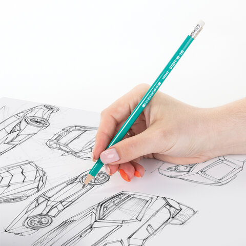 Карандаш чернографитный STAFF "EVERYDAY" BLP-963, 1 шт., НВ, с ластиком, пластиковый, зеленый корпус